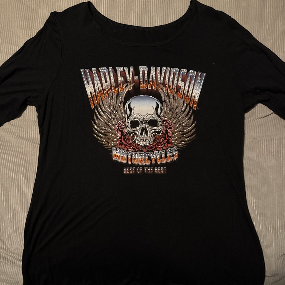Harley-Davidson Black Shirt with Skull and Wings Graphic